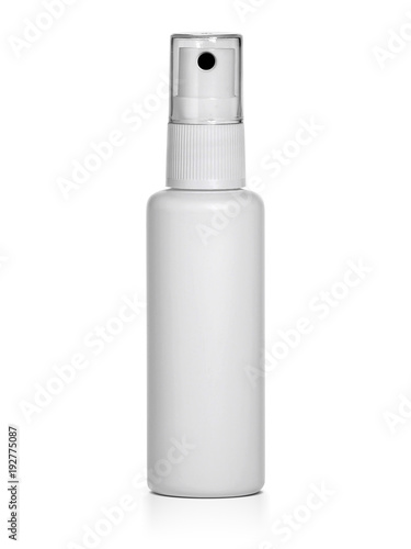 white plastic Spray bottle with cap, isolated white background