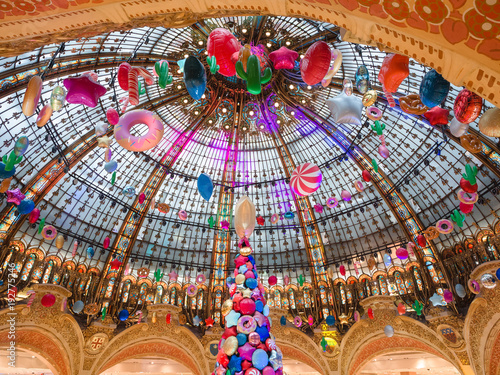 Photography Interior of shopping center Galeries Lafayette located boulevard Haussmann in Paris