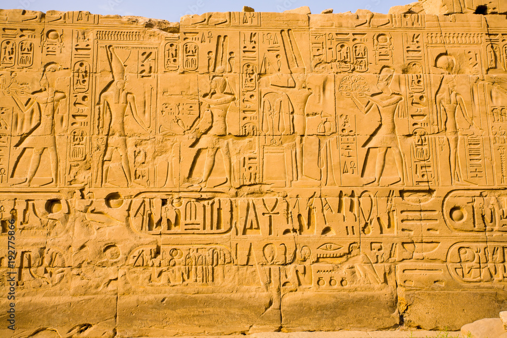 Hieroglyphs on a wall at the Karnak Temple, Egypt Hieroglyphs on a wall at the Karnak Temple, Egypt