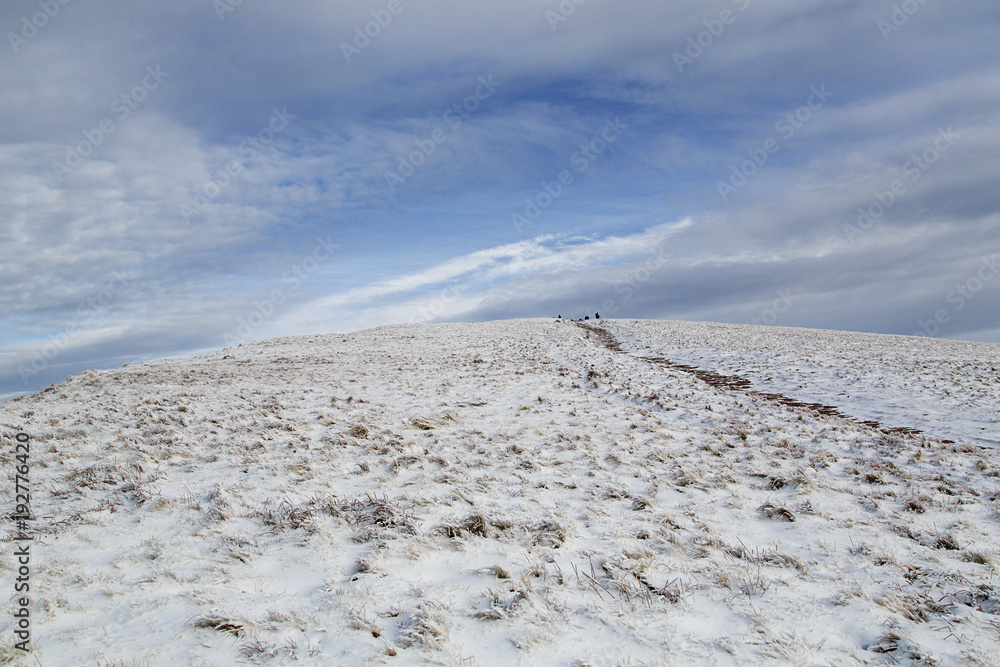 Pen y Fan and Corn Du are the highest mountains in the Brecon Beacons National Park - with winter snow. - obrazy, fototapety, plakaty 