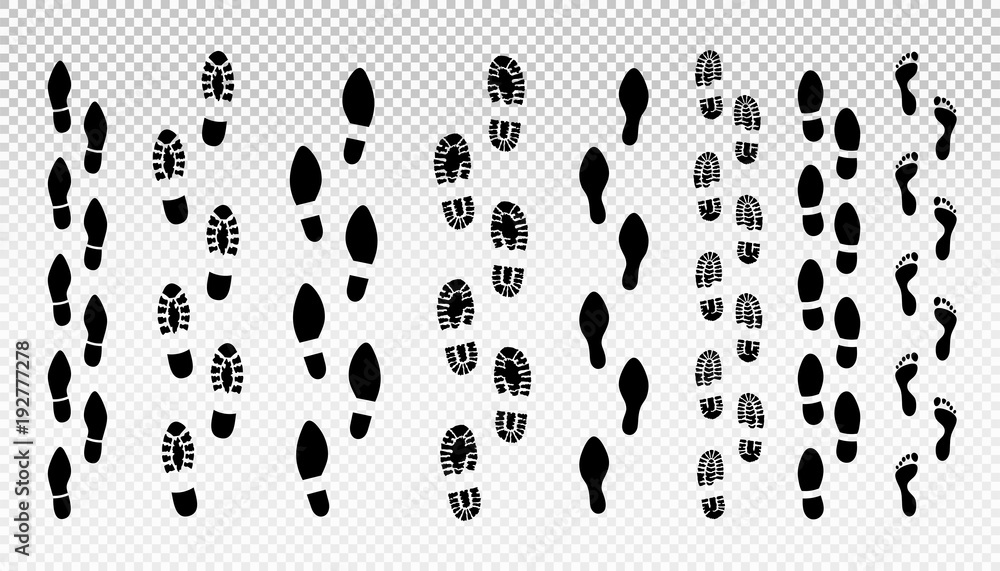 Set of human footprint. Male and female tracks. Vector illustration. Isolated on transparent background Set of human footprint. Male and female tracks. Vector illustration. Isolated on transparent background