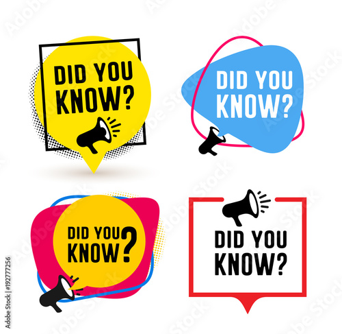 Set of did you know. Badge with megaphone icon label. Vector illustration. Isolated on white background