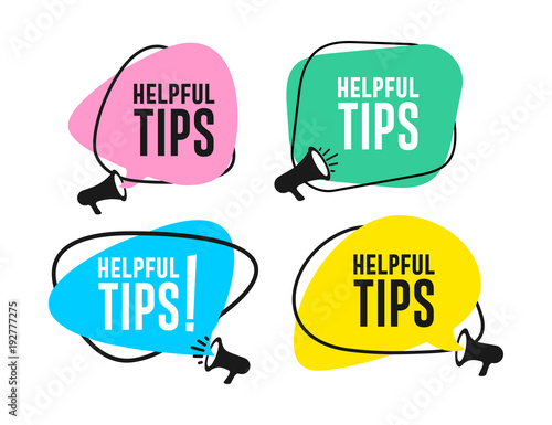 Set of helpful tips megaphone label. Vector illustration. Isolated on white background photo