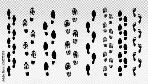 Set of human footprint. Male and female tracks. Vector illustration. Isolated on transparent background photo