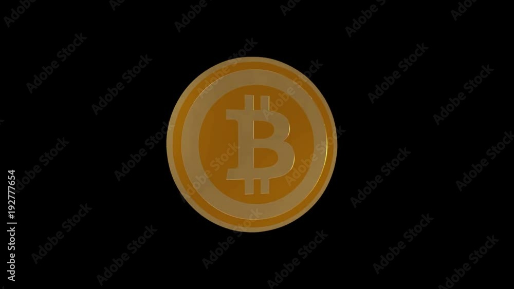 Bitcoin symbol falling apart, gold cryptocurrency coin breaking into pieces on black background, 3D animation