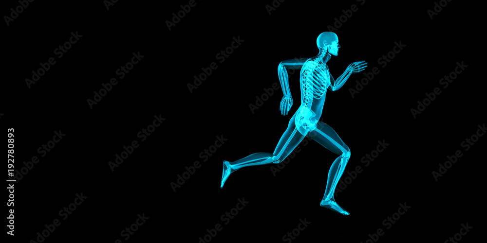 Artistic 3D illustration of a jogger having pain in his joints