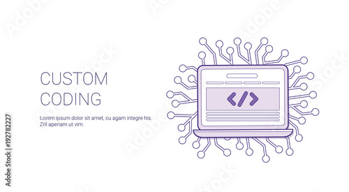 Custom Coding Web Banner With Copy Space Business Programming Technology Concept Vector Illustration