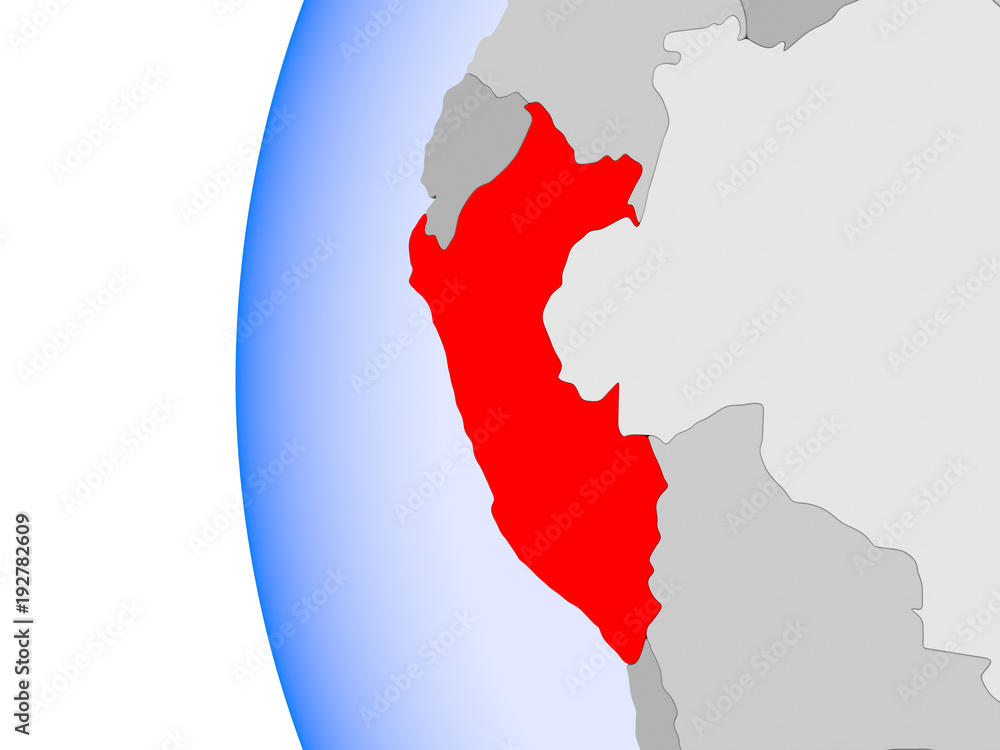 Fototapeta premium Map of Peru on political globe