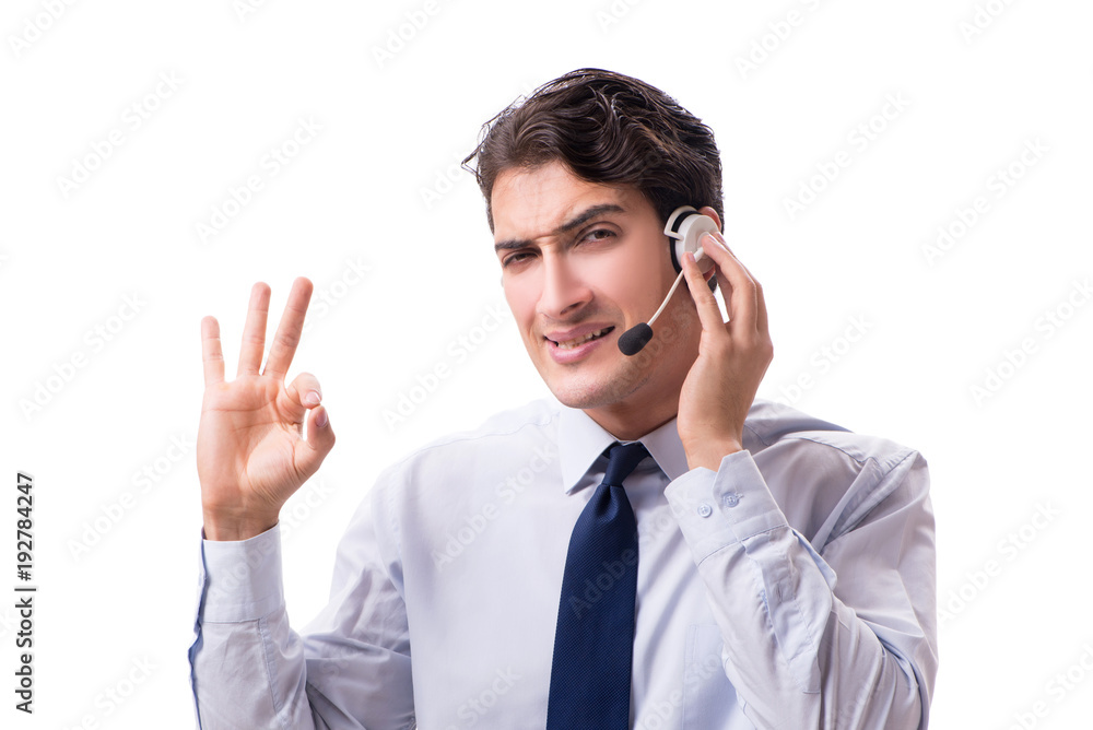 Man with headset isolated on white background Man with headset isolated on white background