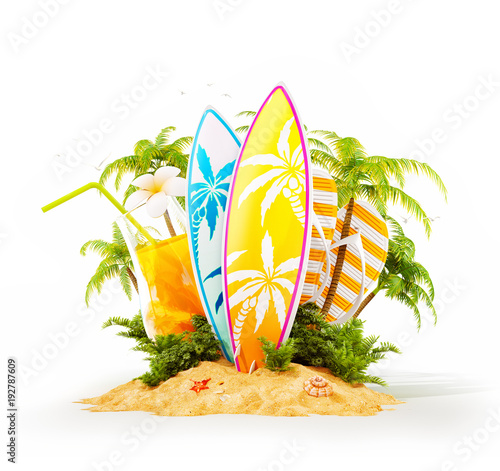 Surf boards on paradise island