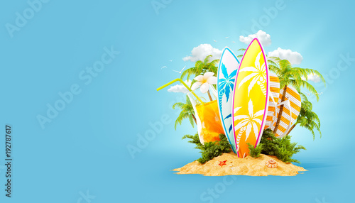 Surf boards on paradise island
