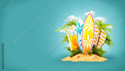 Surf boards on paradise island photo