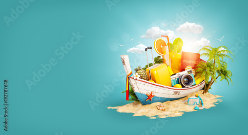 Beautiful Thai boat with suitcase