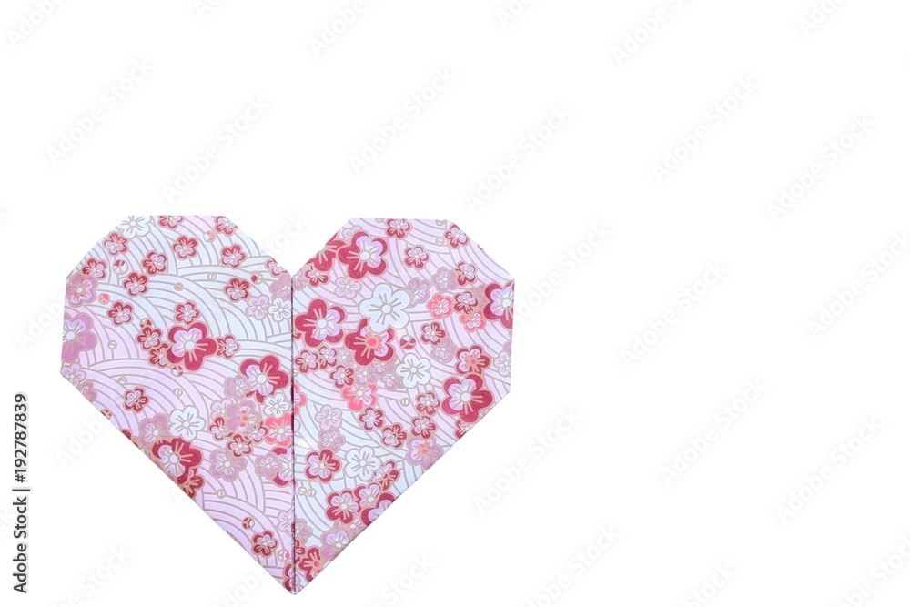 Cute Pink Love Heart Made Of Traditional Japanese Origami Paper on White Background