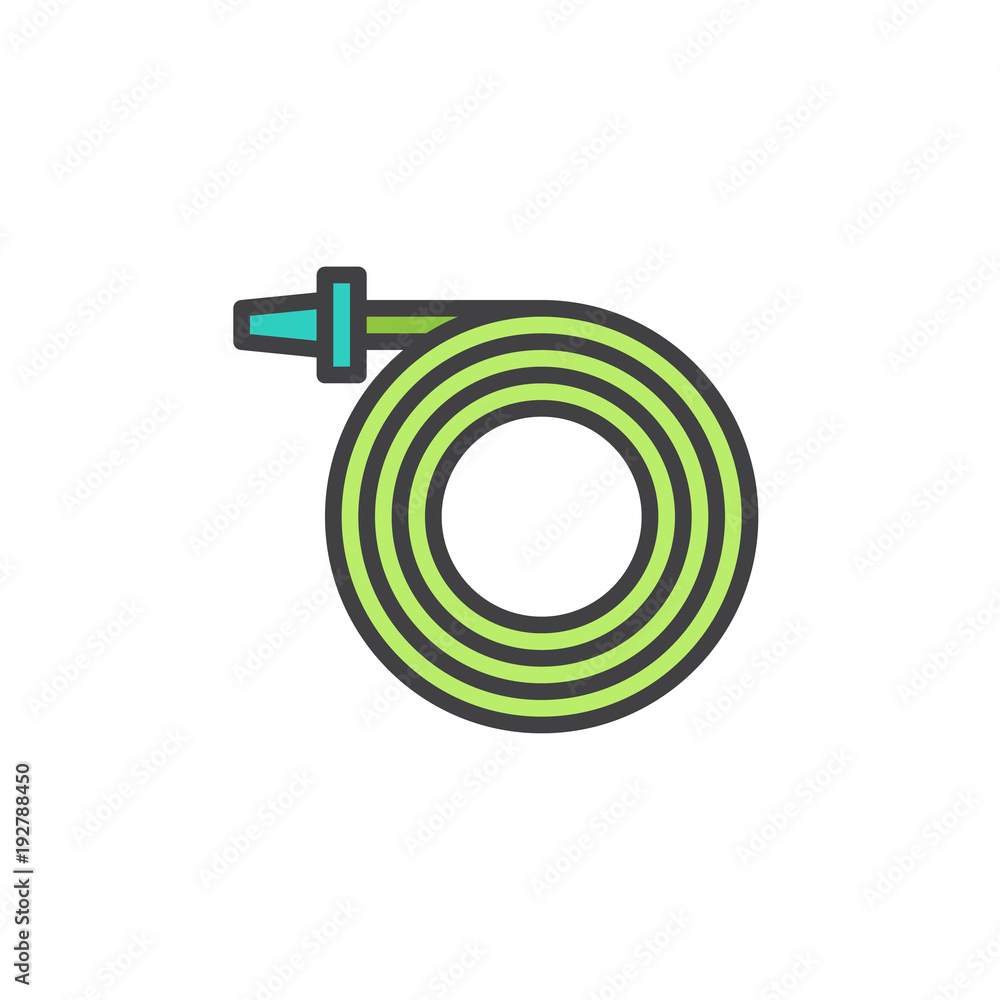 Watering garden hose filled outline icon, line vector sign, linear colorful pictogram isolated on white. Symbol, logo illustration. Pixel perfect vector graphics Watering garden hose filled outline icon, line vector sign, linear colorful pictogram isolated on white. Symbol, logo illustration. Pixel perfect vector graphics