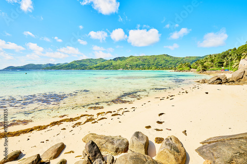 Fototapeta Naklejka Na Ścianę i Meble -  Coast of tropical island. Anse Royal, Mahe, Seychelles