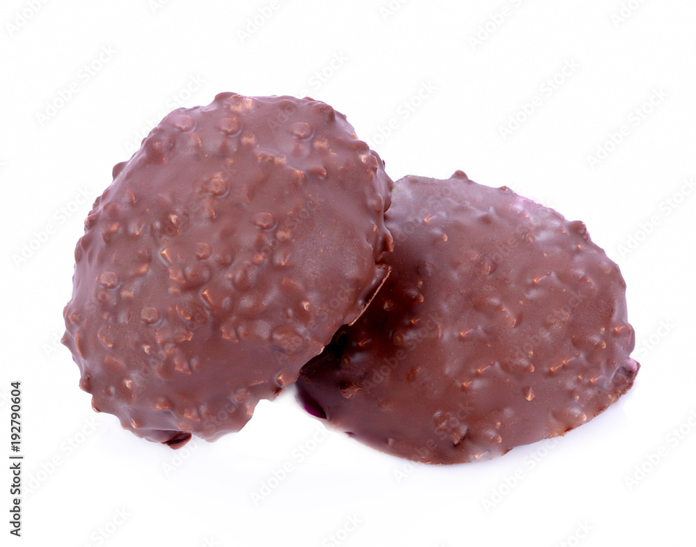Chocolate with almond isolated on white background. Chocolate with almond isolated on white background.