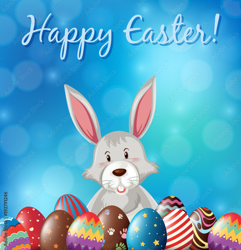 Cute rabbit and decorated eggs for easter Cute rabbit and decorated eggs for easter