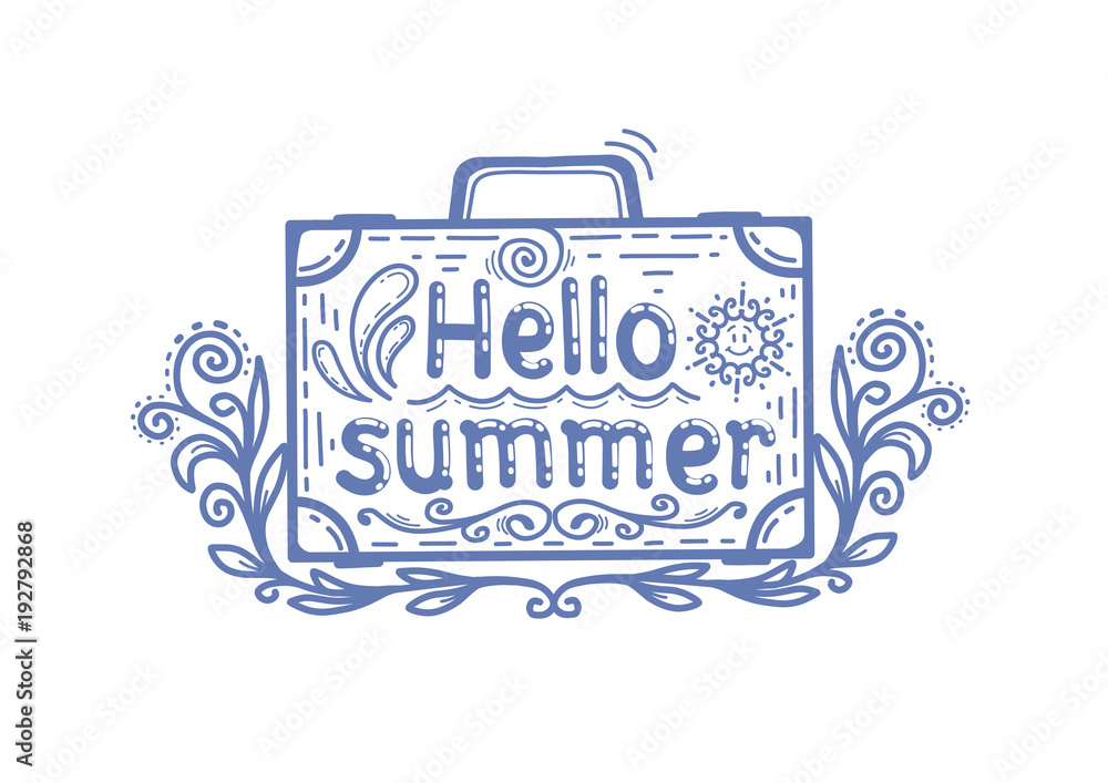 Hello summer, a suitcase with an inscription Hello summer, a suitcase with an inscription