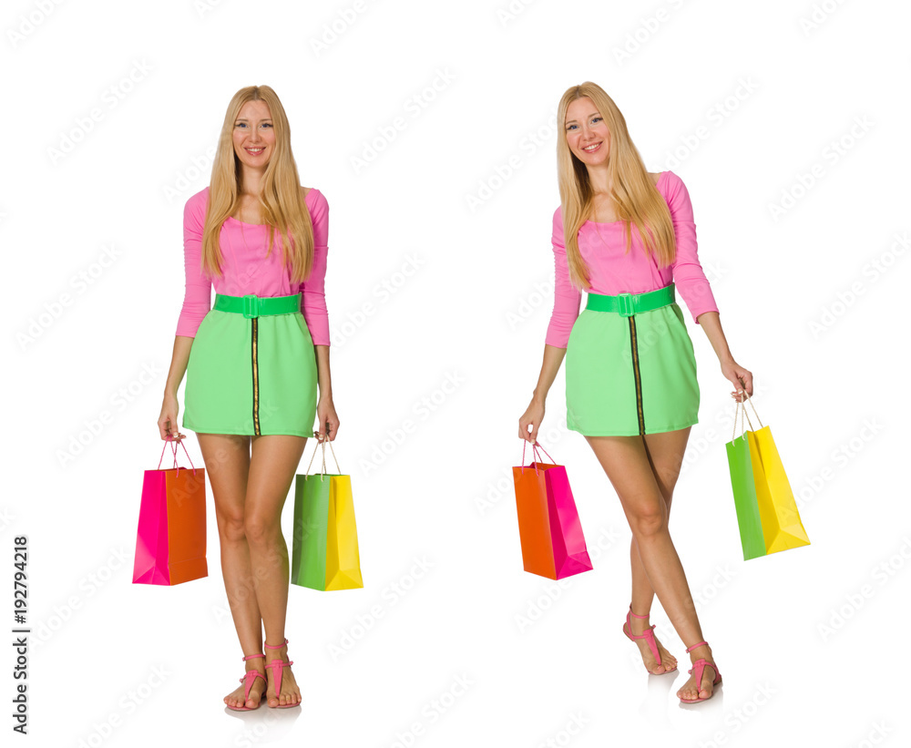 Woman with shopping bags isolated on white Woman with shopping bags isolated on white
