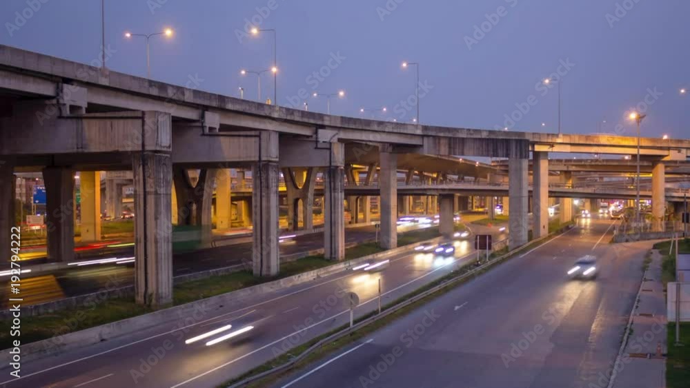 traffic transport at Bangna road with expressway, time lapse day to night, Bangkok Thailand traffic transport at Bangna road with expressway, time lapse day to night, Bangkok Thailand