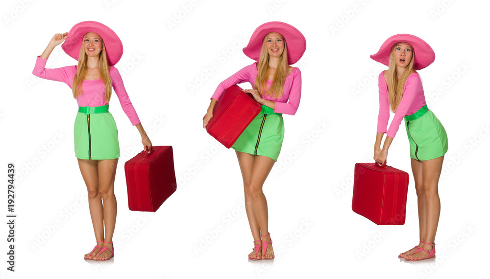 Woman going on summer vacation isolated on white Woman going on summer vacation isolated on white