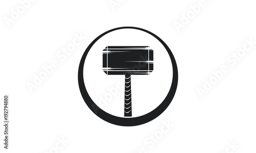 thunder hammer illustration, vector art, Hammer of Thor silhouette, Mjolnir icon.