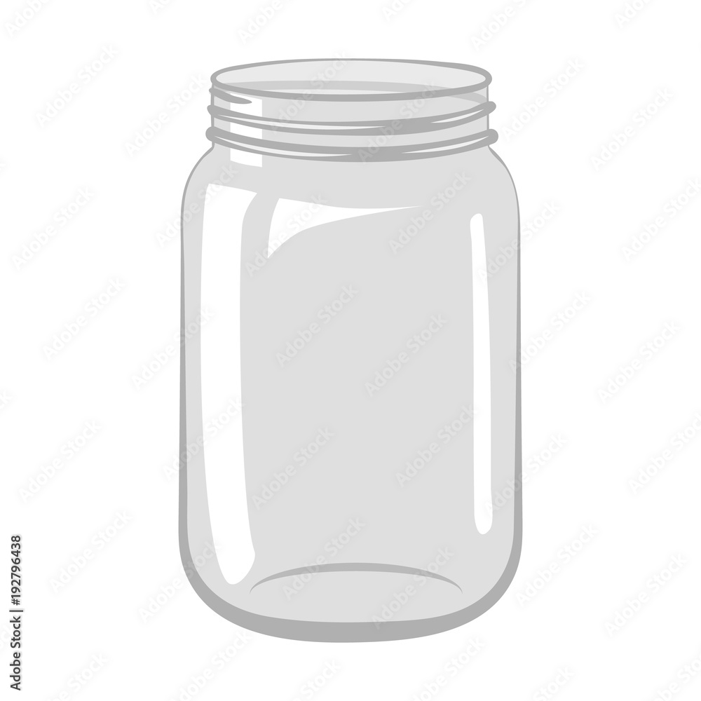 Empty open glass jar isolated on white background. Stock Vector