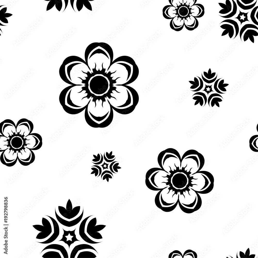 Black floral seamless pattern on white background Black floral seamless pattern on white background