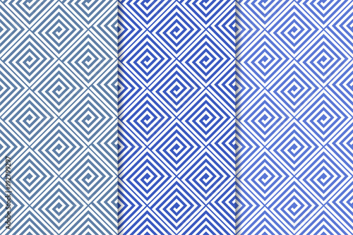 Blue geometric ornaments. Set of seamless patterns