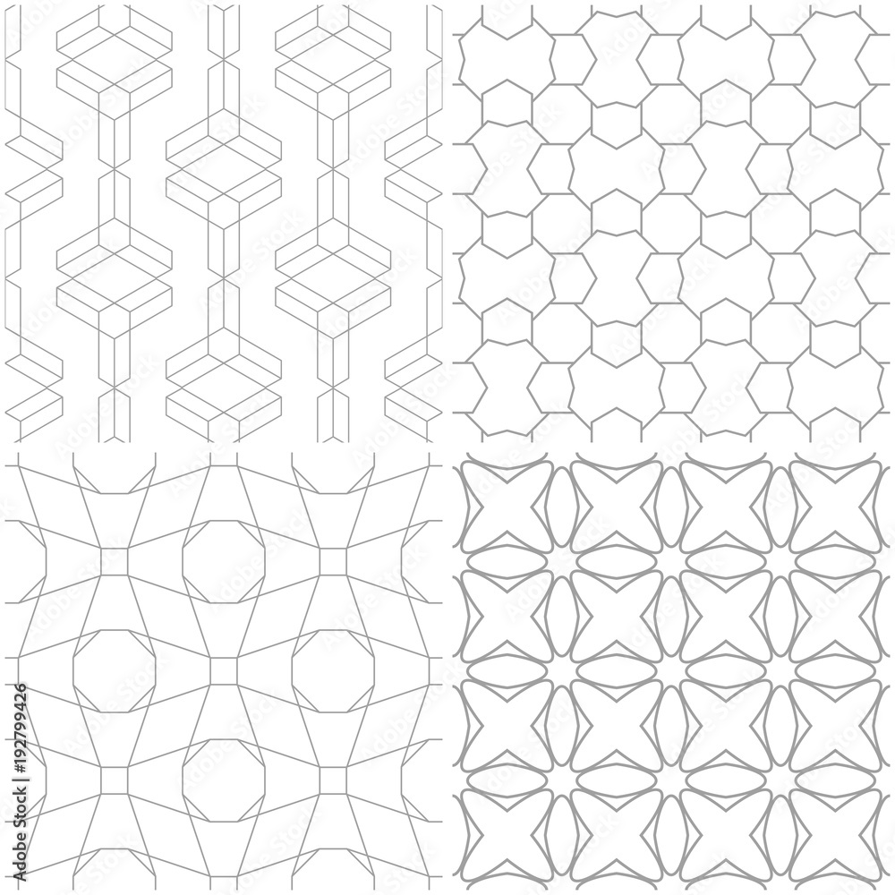 Geometric patterns. Set of light gray and white seamless backgrounds Geometric patterns. Set of light gray and white seamless backgrounds