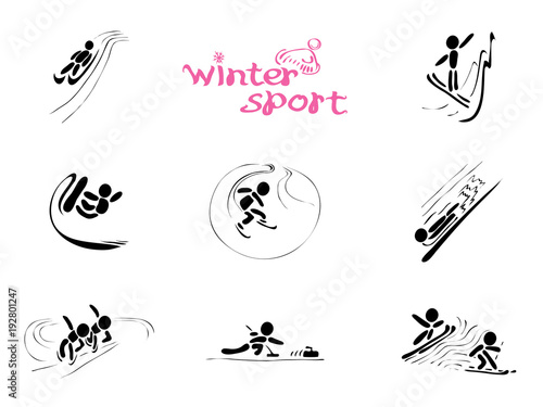  in winter sports/ vector icons with single and team competitions 
