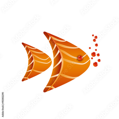 Aquarium fish composition of salmon slices with caviar bubbles. Sushi logo template for the business card, branding and corporate identity.