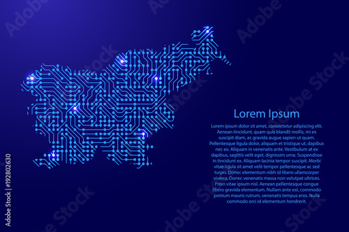 Map Slovenia from printed board, chip and radio component with blue star space on the contour for banner, poster, greeting card, of vector illustration.