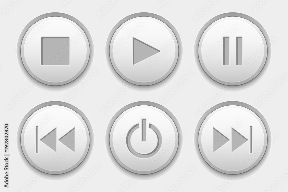 Media buttons. White audio icons set Media buttons. White audio icons set
