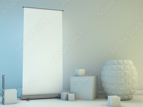 Blank rollup banner display. Template mockup. 3D