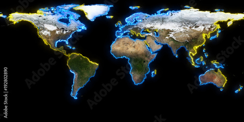 Fototapeta Naklejka Na Ścianę i Meble -  3D rendering of planet Earth. You can see continents, cities. Elements of this image furnished by NASA