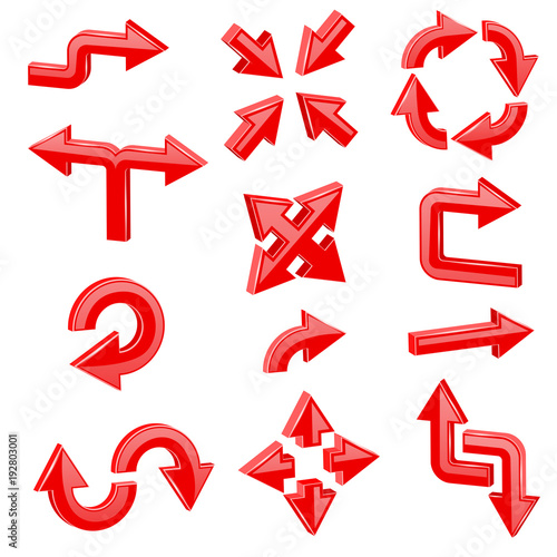 Red 3d arrows. Set of different shiny web signs