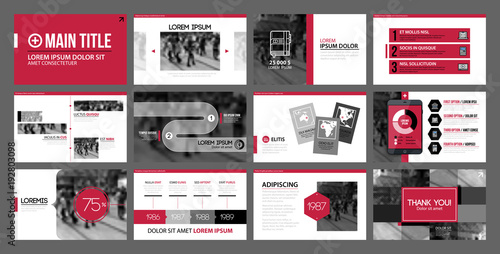 Presentation templates with infographics elements. Useful for annual reports and web design.