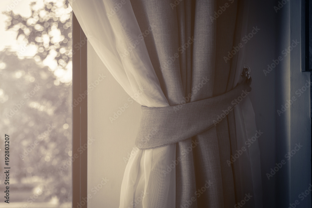 Brown Curtain with Beautiful Sun Light and Shadow Brown Curtain with Beautiful Sun Light and Shadow