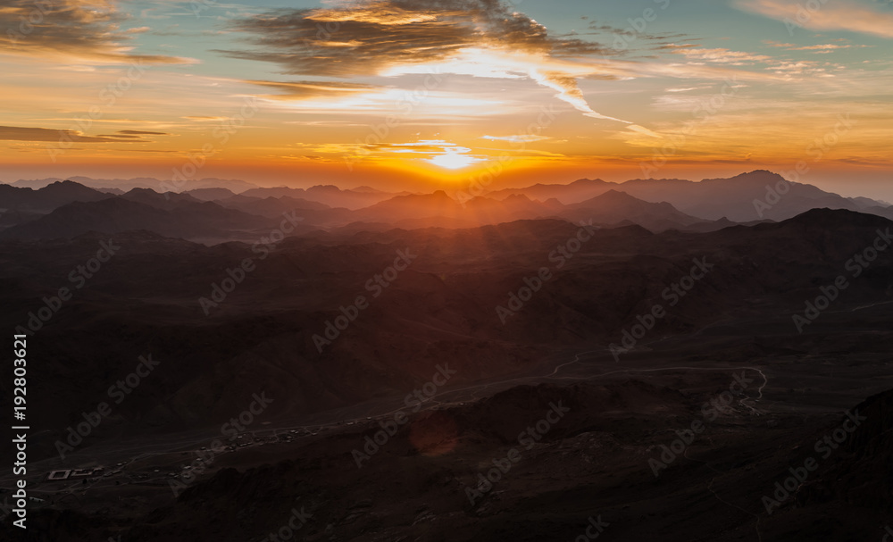 Beautiful scenery, the sunrise in the mountains of Egypt
