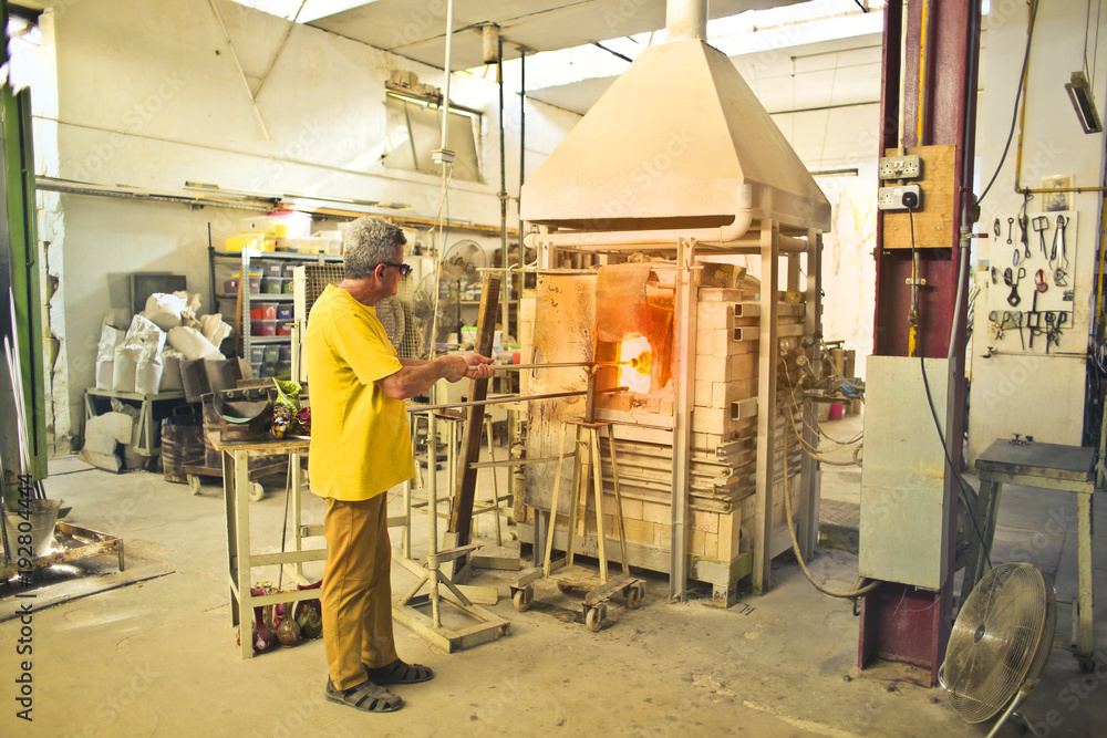 Shaping glass in the furnace Shaping glass in the furnace