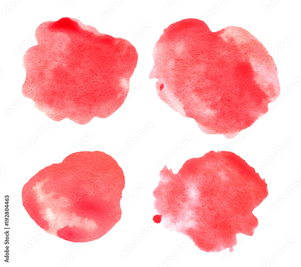 Collection of watercolor hand drawn artistic brush strokes isolated on white background.