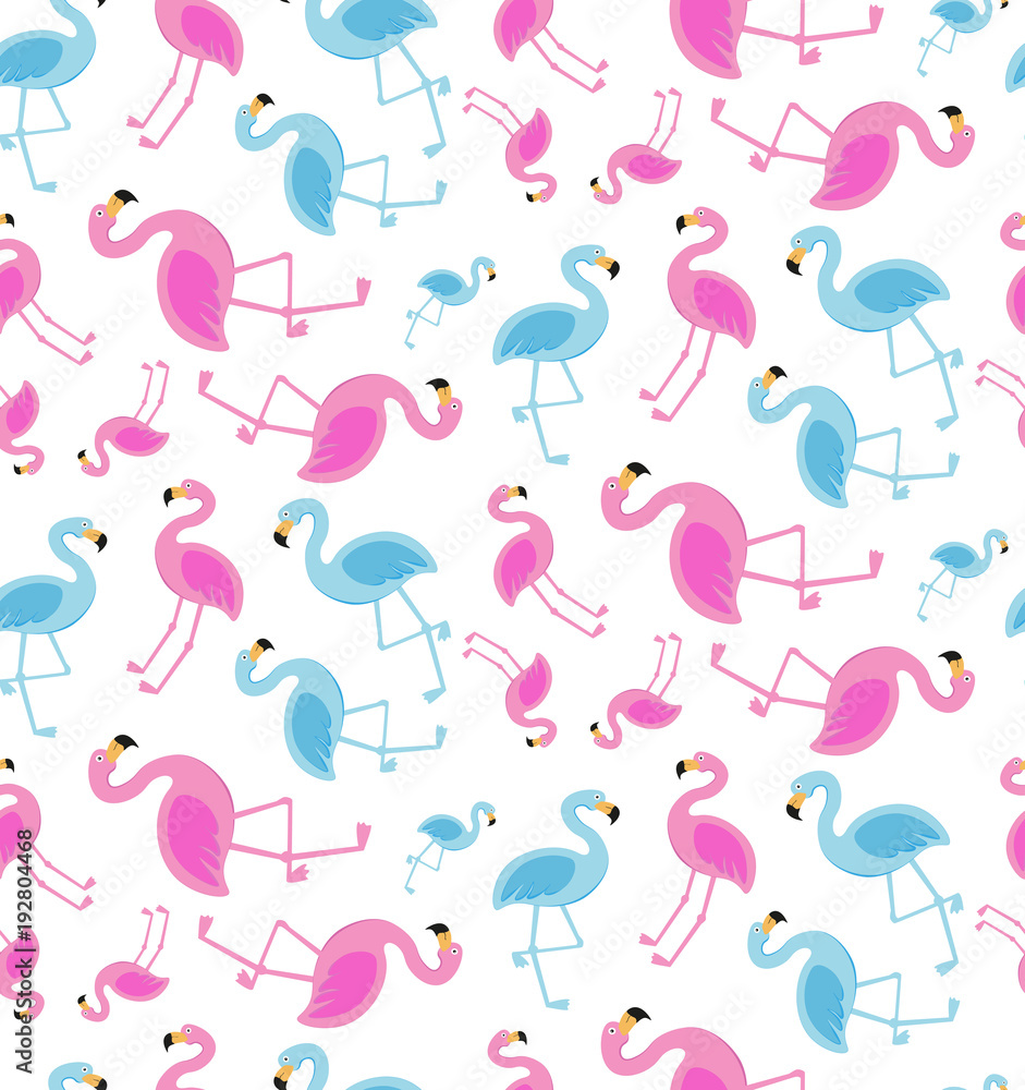 Naklejka premium Pattern with a lot of pink and blue flamingos 