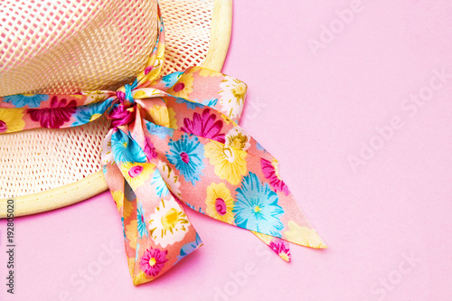 summer accessories on pink background
 photo