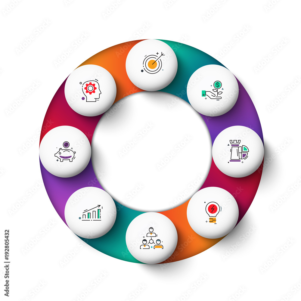 Vector gradeinte circle elements for infographic. Template for cycle diagram, graph, presentation and round chart. Business concept with 8 options, parts, steps or processes. Abstract background. Vector gradeinte circle elements for infographic. Template for cycle diagram, graph, presentation and round chart. Business concept with 8 options, parts, steps or processes. Abstract background.