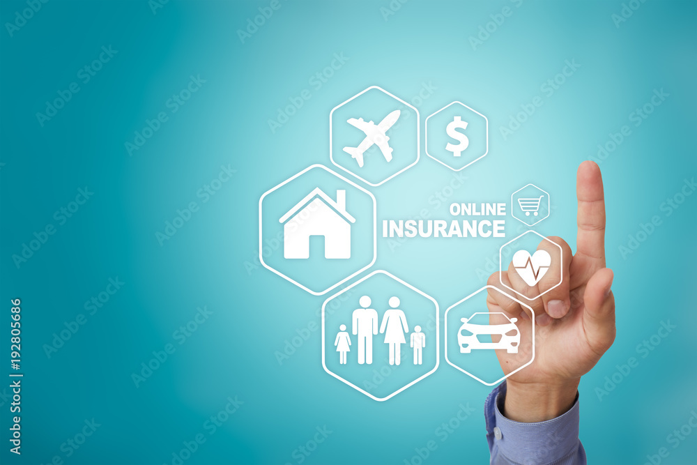 Online insurance on virtual screen. Life, car, property, health and family. Internet and digital technology concept. Online insurance on virtual screen. Life, car, property, health and family. Internet and digital technology concept.