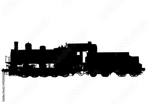 Ancient big steam locomotive on a white background