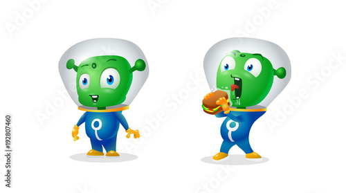 Funny alien and alien trying to eat earthy sandwich, stickers