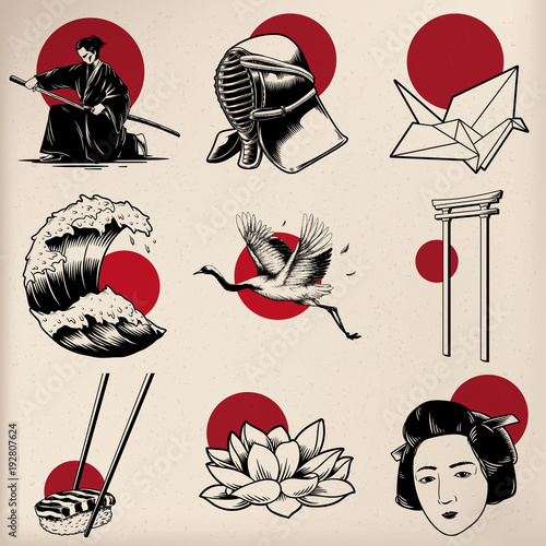 Illustration set of japanese tranditional